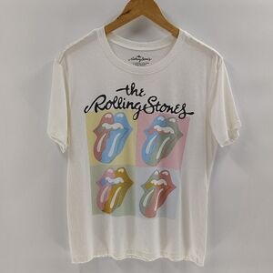 Rolling Stones Graphic Tee Size Medium Ivory Multi Color Graphic Short Sleeve